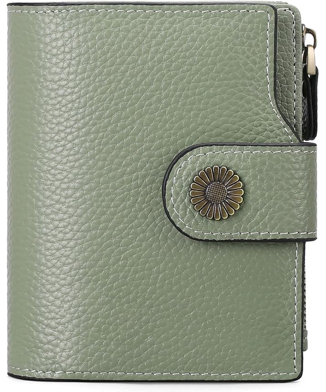 Falan Mule Women's Lightweight Genuine Leather Wallet, Includes Card Holders, RFID-Blocking, Lightweight, Photo & ID Holder, Green