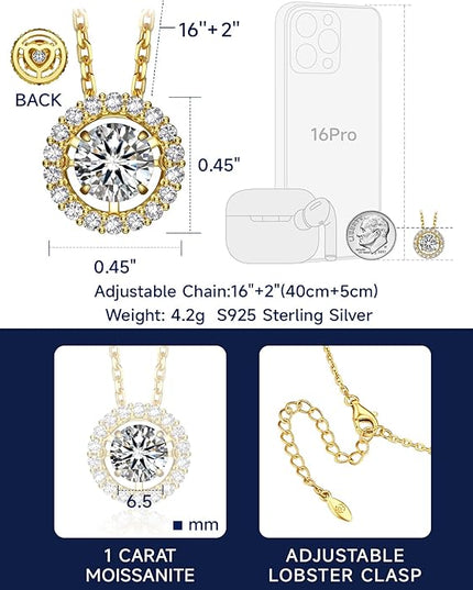 MomentWish Floating Necklace for Women, 0.5/1 Carat Dancing Moissanite Necklace for Her 925 Sterling Silver Pendant Anniversary Birthday Christmas Gift for Wife Mom Girlfriend