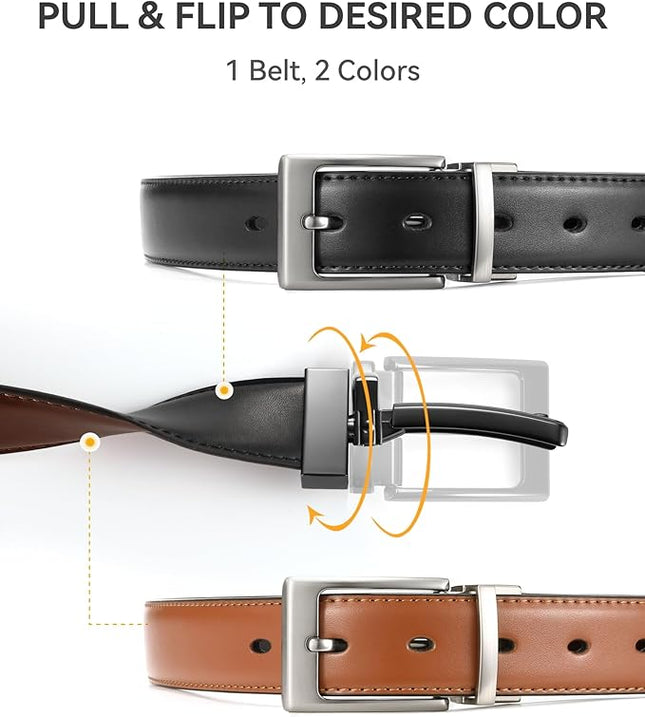 CHAOREN Reversible Belt Men 1 Piece - 1.25" Leather Dress Belt - Trim to Fit for Elegant Style