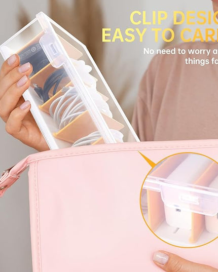 Clear Cable Organizer Box with Lid, Plastic Charger Cable Cord Storage Organizer, Office Desk Organizers, Multifunctional Accessories Storage for Home Drawer Office, Stackable, Clear
