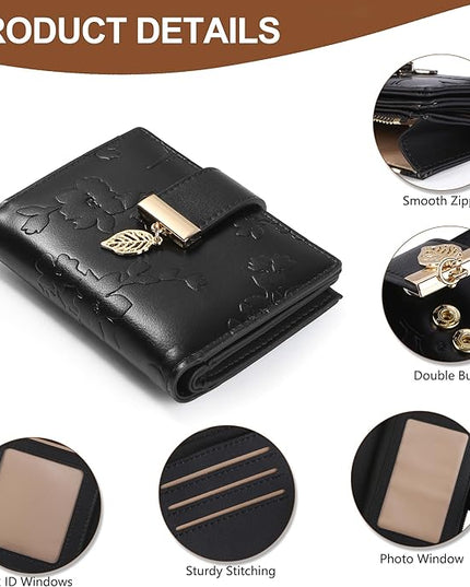 yiijay Small Wallet Women RFID Blocking Leather Bifold Wallet Credit Card Holder for Women Ladies Compact Wallet Mini Purse With Zipper Pocket