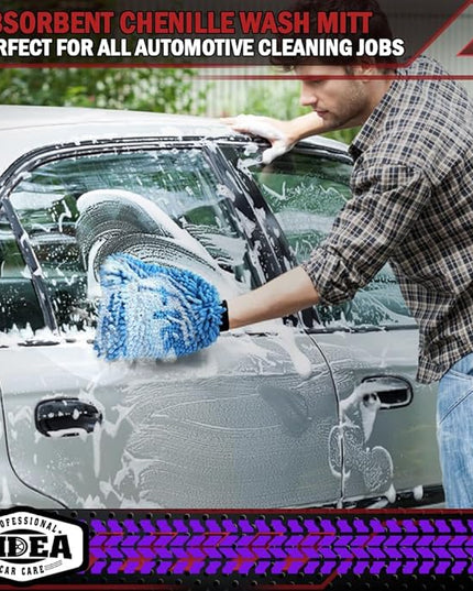 AIDEA Car Wash Mitt Microfiber, 1PK Scratch Free Lint-Free, Premium Chenille Microfiber Sponge Mitt Car Wash Brush, Blue, Regular Size 7.12''X10.14''