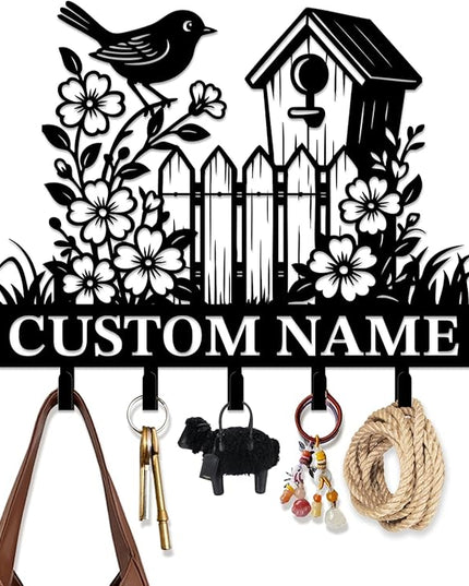 peanut case Customized Keys Holder - Personalized Birds Flower Key Hooks Wall Metal Sign Decor,Wall Holder, Garden,Door Hook (Style D)