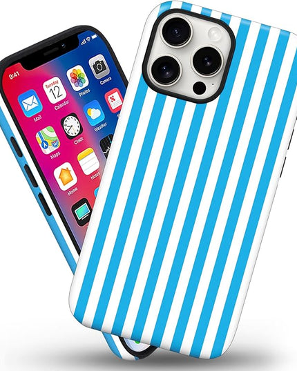 Magnetic for iPhone 14 Pro Case Cute Stripes Phone Case, Shockproof Slim TPU and Hard PC Protective Phone Cover Compatible with MagSafe Designed for Women Girls, Deep Blue