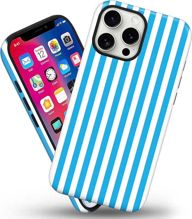 Magnetic for iPhone 11 Case Cute Stripes Phone Case, Shockproof Slim TPU and Hard PC Protective Phone Cover Compatible with MagSafe Designed for Women Girls, Deep Blue
