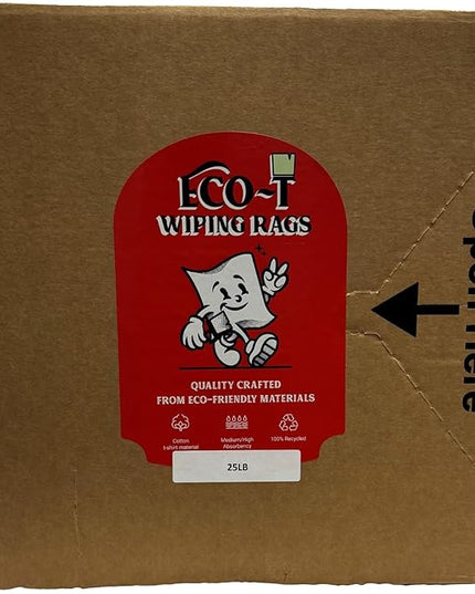 25Lb Box Eco-T Paint Rags - White T-Shirt Material, 100% Recycled, Eco-Friendly, High Absorbency, Low Lint, Low-Cost, Painting and Cleaning Cloth