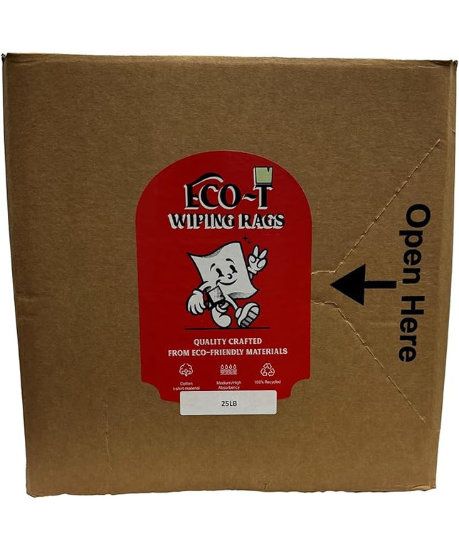 25Lb Box Eco-T Paint Rags - White T-Shirt Material, 100% Recycled, Eco-Friendly, High Absorbency, Low Lint, Low-Cost, Painting and Cleaning Cloth