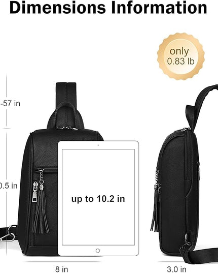 FADEON Sling Bag for Women, Crossbody Backpack with Tassels, Designer Leather Shoulder Chest Bags for Travel