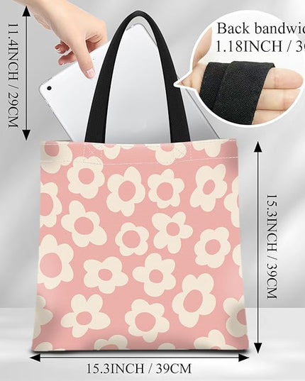 Canvas Tote Bag for Women，Cute Heavy-Duty Shoulder Bag with Zipper Pocket -Travel Tote for Grocery, Gym,Shopping