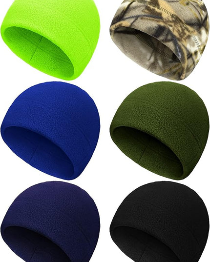 6 Pcs Fleece Skull Cap Men Fleece Beanie Winter Watch Hat Warm Polar Beanie Cap Thick Windproof Unisex for Outdoor Exercising