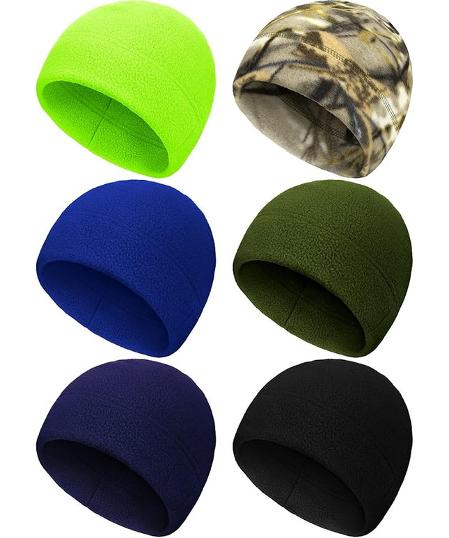 6 Pcs Fleece Skull Cap Men Fleece Beanie Winter Watch Hat Warm Polar Beanie Cap Thick Windproof Unisex for Outdoor Exercising
