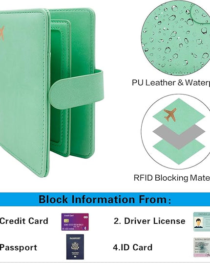 Melsbrinna Rfid Passport Holder for Travel women/Men, Cute Passport Wallet Rfid Blocking Card Slots, Rfid Passport Cover/CaseTravel Wallet, Passport Book Holder (1, Green3)