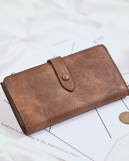BOSTANTEN Womens Leather Wallets RFID Blocking Large Capacity Trifold Card Holder Ladies Phone Clutch Grey Brown