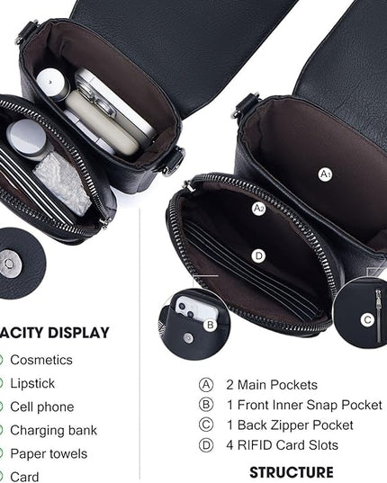 POIUGOYA Small Crossbody Bags for Women Trendy,Leather Triple Compartment Cell Phone Crossbody Wallet Purses with Card Slots