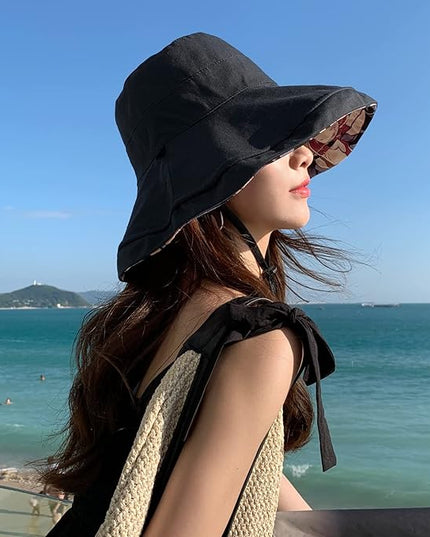 HUAMULAN Women Summer Sun Hat Wide Brim Wired Edge Floral Beach Bucket Hats Reversible Foldable Travel UV Protection Lady Hat