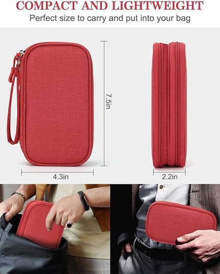 FYY Travel Cable Organizer Pouch Electronic Accessories Carry Case Portable Waterproof Double Layers All-in-One Storage Bag for Cord, Charger, Phone, Earphone Red