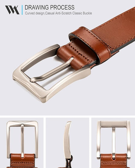 WOLFANT Men's 35mm Dress Casual Belt,100% Italian Full Grain Real Solid Leather