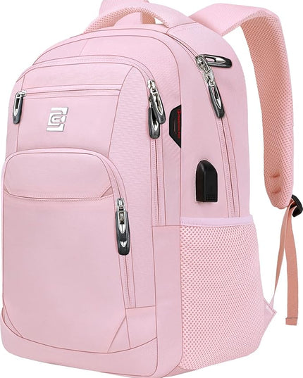 Laptop Backpack,Business Travel Anti Theft Slim Durable Laptops Backpack with USB Charging Port,Water Resistant College Computer Bag for Women & Men Fits 15.6 Inch Laptop and Notebook-Light Pink