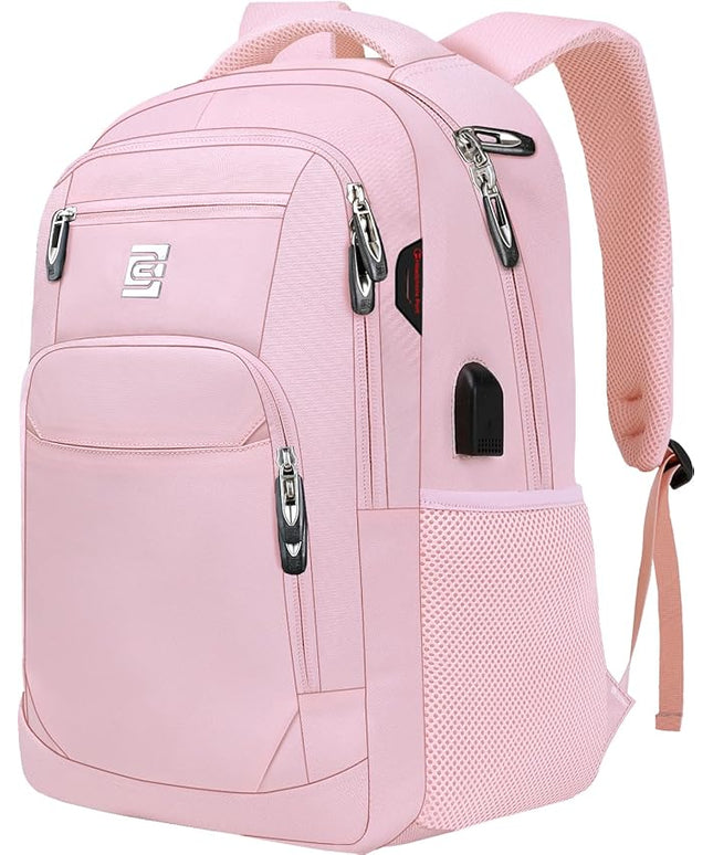 Laptop Backpack,Business Travel Anti Theft Slim Durable Laptops Backpack with USB Charging Port,Water Resistant College Computer Bag for Women & Men Fits 15.6 Inch Laptop and Notebook-Light Pink