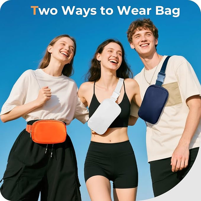 Cwualo Belt Bag Zipper Fanny Pack Crossbody Bags for Women,Fashion Nylon Waist Packs, Water Repellent Two Way wear with Adjustable Strap Gifts for Teenage Girls Women Men(white)