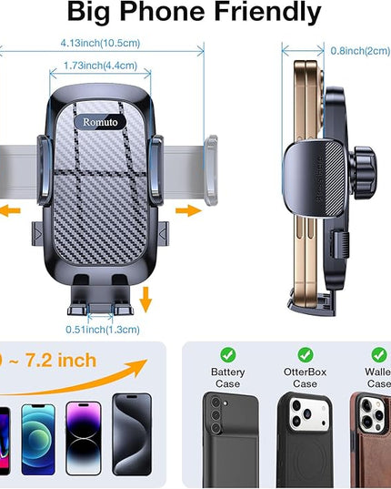 Romuto Phone Holders for Your Car Phone Holder Mount【Super Suction】Cell Phone Mount for Car Accessories for Women Men Windshield/Vent/Dashboard Pad Mount Truck Stand GPS Dash Holder for iPhone Samsung
