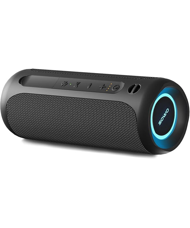 Wireless Portable Speaker,IPX7 Waterproof Bluetooth Speaker, 25W Loud Stereo Sound, Bassboom Technology, TWS Pairing, Built-in Mic, 16H Playtime with Lights for Home Outdoor - Black