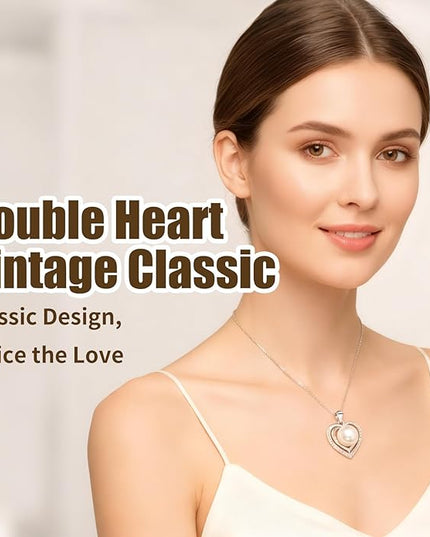 Gifts for Wife Pearl Double Heart I Love You Forever Necklace Jewelry for Women Anniversary Women Necklaces Birthday Gift Ideas, Mothers Day Valentines Christmas for Girlfriend Mom Daughter