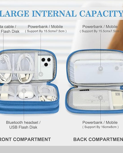 FYY Electronic Organizer, Travel Organizer Bag Pouch, Electronic Accessories Carry Case, Portable Waterproof Double Layers All-in-One Storage Bag for Cable, Cord, Charger, Phone, Earphone, Cyan
