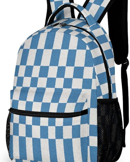 Fashion Morandi Blue White Plaid Backpack Lightweight Large Capacity Laptop Daybag for Travel Work