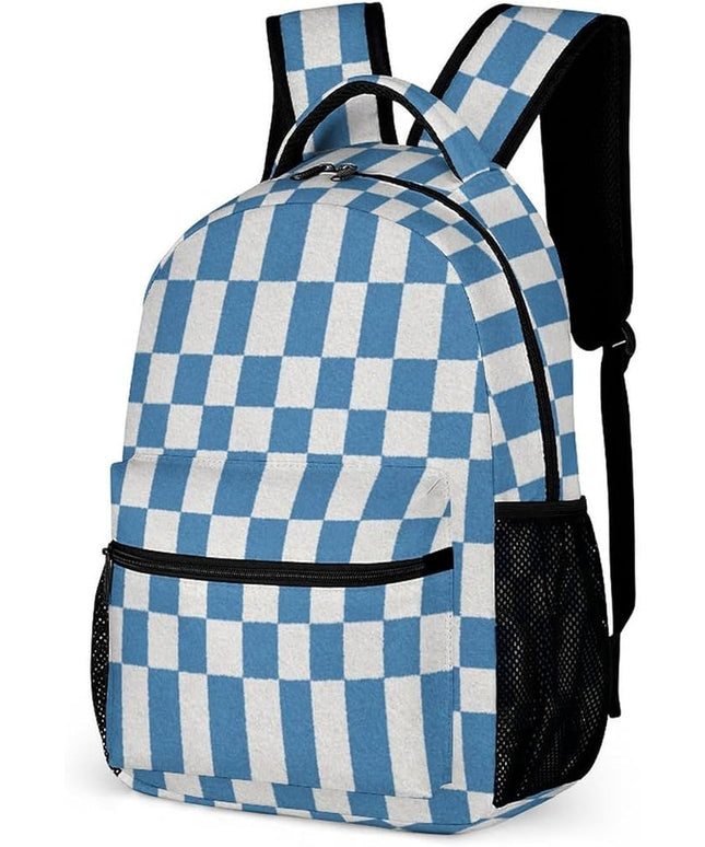 Fashion Morandi Blue White Plaid Backpack Lightweight Large Capacity Laptop Daybag for Travel Work