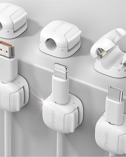 6Pack Cord Organizer, Chfeila Compact Dual Spring & Clasp Lock Cable Management Clips, Adhesive Phone Charger Keeper, Wire Holder for Nightstand/Wall/Car, Home Office Desk Accessories Decor Essentials