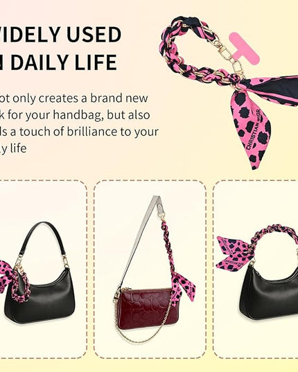 Fycyko Phone Wrist Strap with Gold Metal Scarf and Universal Tether Tab, Aesthetic Print Design Ribbon Chain, Multi-Purpose Accessories for Bag Key Cellphone for Men Women Girls-Hot Pink Leopard