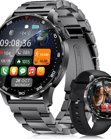 Smartwatch for Men with Compatible Android iOS,1.43" AMOLED Display Screen Bluetooth Calling Fitness Tracker with 100+ Sports Modes, Heart Rate & SPO₂ Monitor, P68 Waterproof, 2 Bands Included