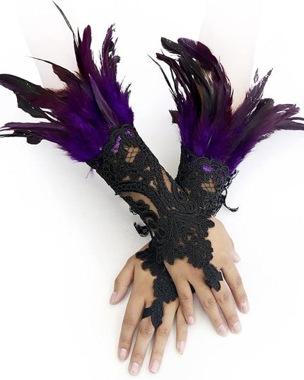 HOMELEX Women Black Lace Feather Gloves Witch Angel Costume Accessories Swan Wings Wrist Bands