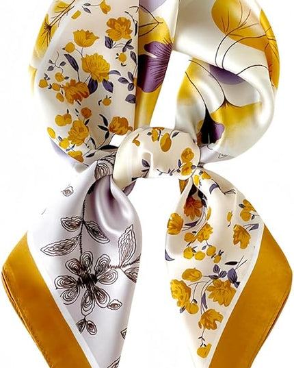 MINIDORA Satin Scarves for Women 27.5 × 27.5 inches Medium Square Elegant Silk Feeling Head Scarf