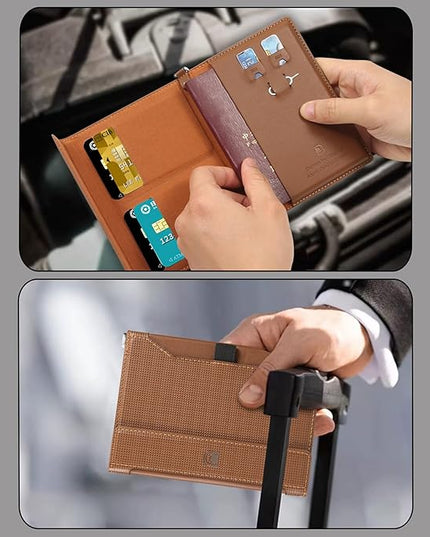 Passport Holder for Travel Essentials, RFID Blocking PU Leather Passport Wallet Cover Card holder Case Passport Book Holders for Women and Men, Brown