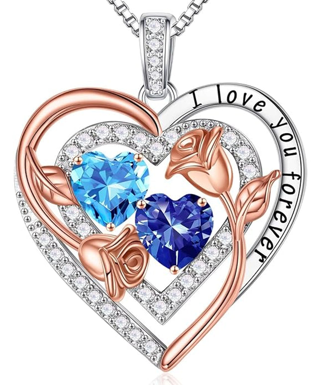 Iefil Christmas Gifts for Women - Sterling Silver Birthstone Necklace Anniversary Birthday Gifts for Her Wife Mom Daughter