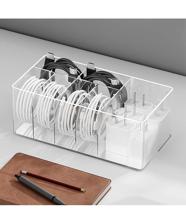 Charger Cable Cord Storage Organizer Easy Storage Without Ties Charger Cable Organizer Cable Management Boxes - 1 Pack（Transparent）