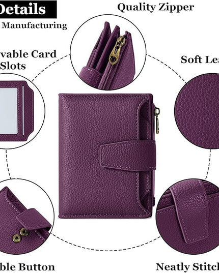 Airkit Small Wallet Women RFID Blocking Soft Leather Bifold Compact Card Holder Wallet for Women with Zipper Coin Pocket 4 ID Window