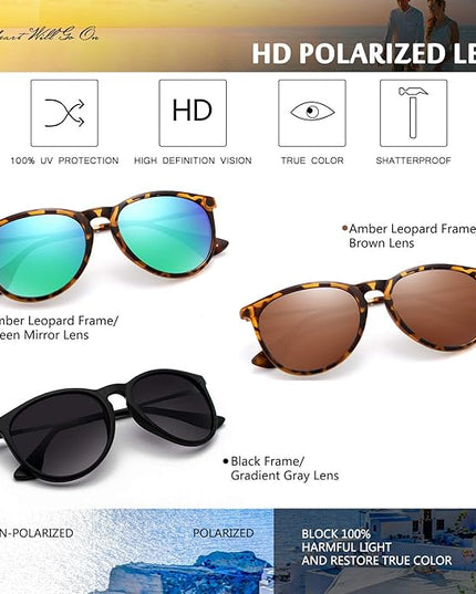CHBP Sunglasses Womens Men Polarized UV Protection Trendy Vintage Retro Round Mirrored Lens Sunglasses For Women