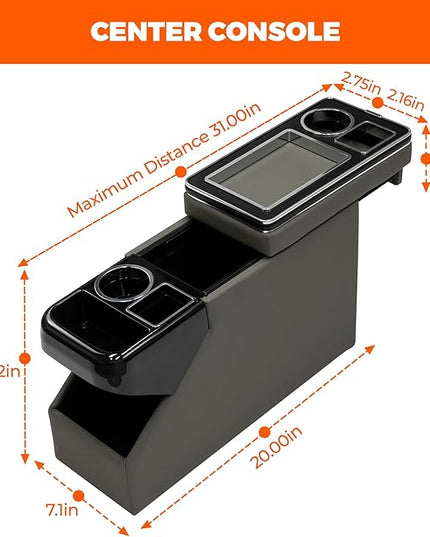 Center Console Between Seat Organizer for Minivans, SUVs, with Phone Holder & Cup Holders for Minivan &SUVs, Middle Van Floor Console Organizer Storage Box- Gray