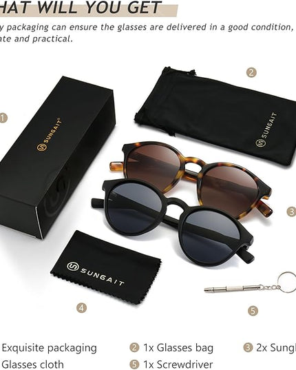 SUNGAIT Classic Vintage Round Polarized Sunglasses for Women Men Retro Style UV400