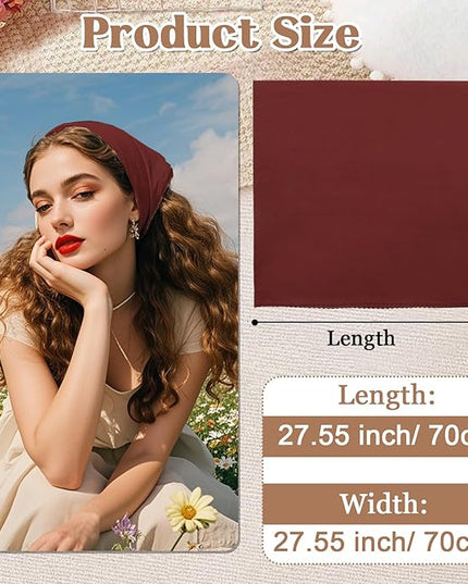 27" Cotton Hair Bandana for Women, Ladies Solid Color Neck Scarf Women's Square Scarves for Beach Dating Leisure
