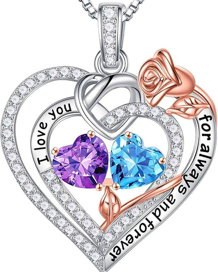 Iefil Christmas Gifts for Wife Women - 925 Sterling Silver Double Birthstone Necklace, Anniversary Birthday Gifts for Women, Jewelry Gift for Wife Girlfriend Mom Her