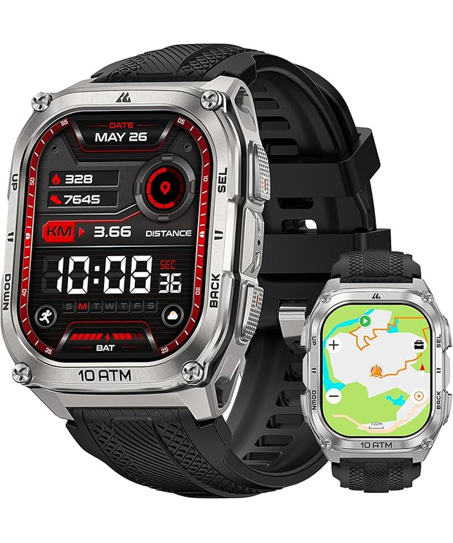 KOSPET Tank M4 Smart Watch for Men, Full Stainless Steel, GPS & Offline Maps,10ATM Waterproof 45m Freediving, 50-Day Battery, Bluetooth Calls, 24/7 Heart Monitor, for Android & iOS