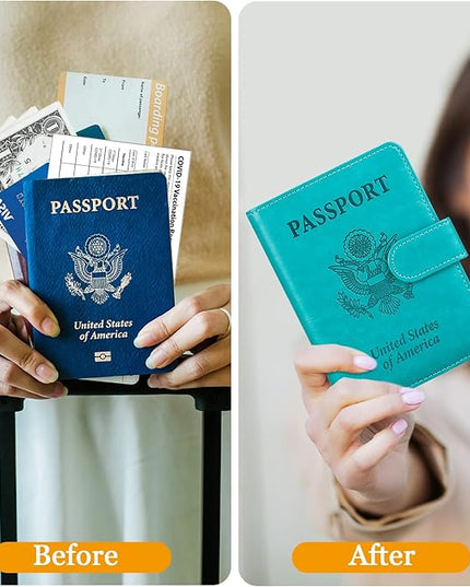 TIGARI Passport Holder for Travel Women Men, PU Leather Waterproof RFID Wallet Cover Case Sleeve, Valentines Day Gifts, Vacation Plane Cruise Travel Document Organizer Essentials