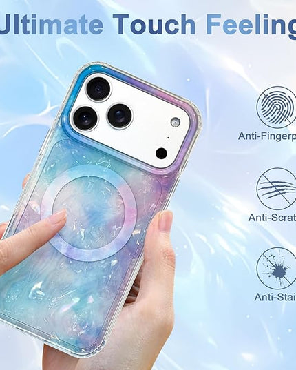 Cute Case for iPhone 17 Pro Case for Women Girls [Compatible with Magsafe] with Translucent Pearl Pattern Design, Aesthetic Girly Magnetic Protective Phone Cover, Blue
