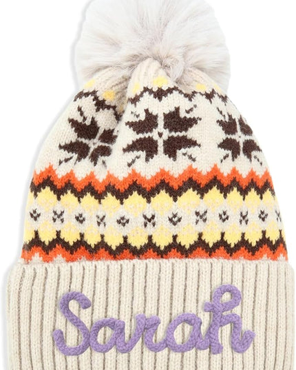 Personalized Beanie for Women Custom Knit with Name, Winter Hat with Pom Pom, Soft Lined Warm Hat, Birthday Gift