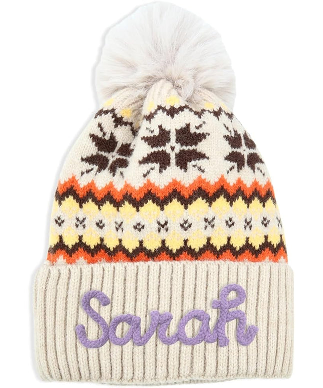 Personalized Beanie for Women Custom Knit with Name, Winter Hat with Pom Pom, Soft Lined Warm Hat, Birthday Gift