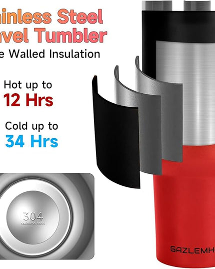 40oz Tumbler with Handle and Straw Spout 2-in-1 Lid, Spill Leak Proof Insulated Travel Cup Traveler Water Mug Keep Cold Hot, Dishwasher Safe Stainless Steel Bottle Gifts for Women Men, Black Red